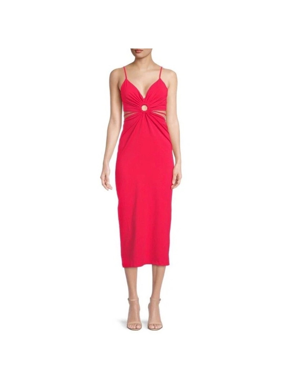 Walter Baker Rivka Red Cutout Midi Dress with Ring Detail Size XL
